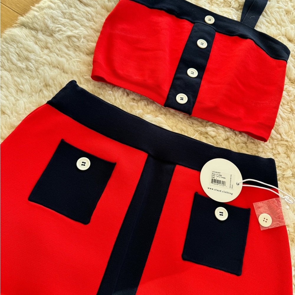 Staud Red and Black Two-Piece Set with Buttons